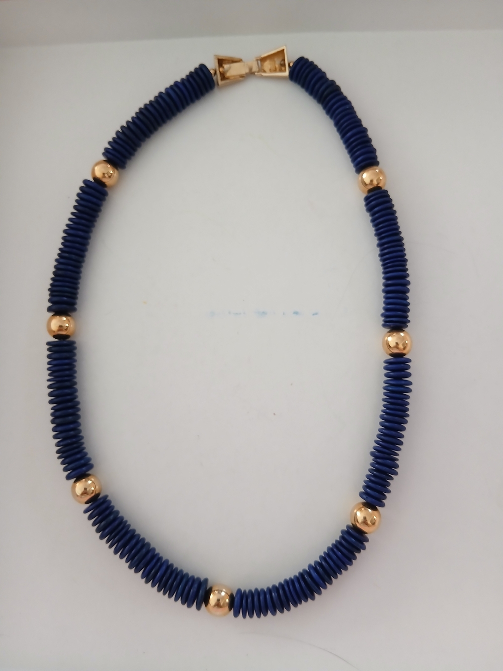 Elegant Navy Blue Beaded Necklace with Gold Accents